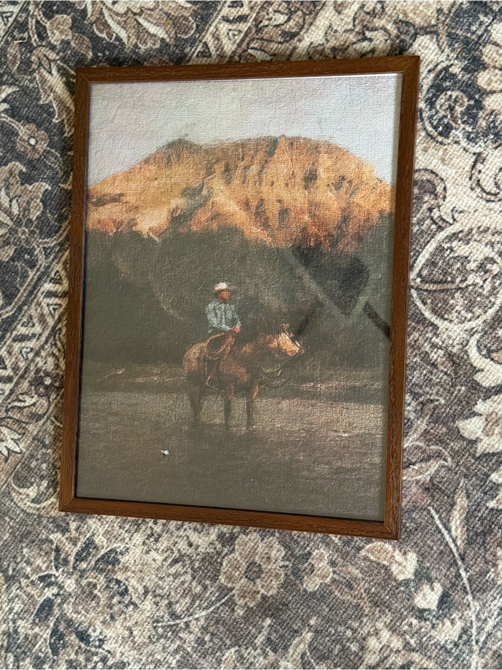 Source Unknown Cowboy Landscape Print in Brown and Tan